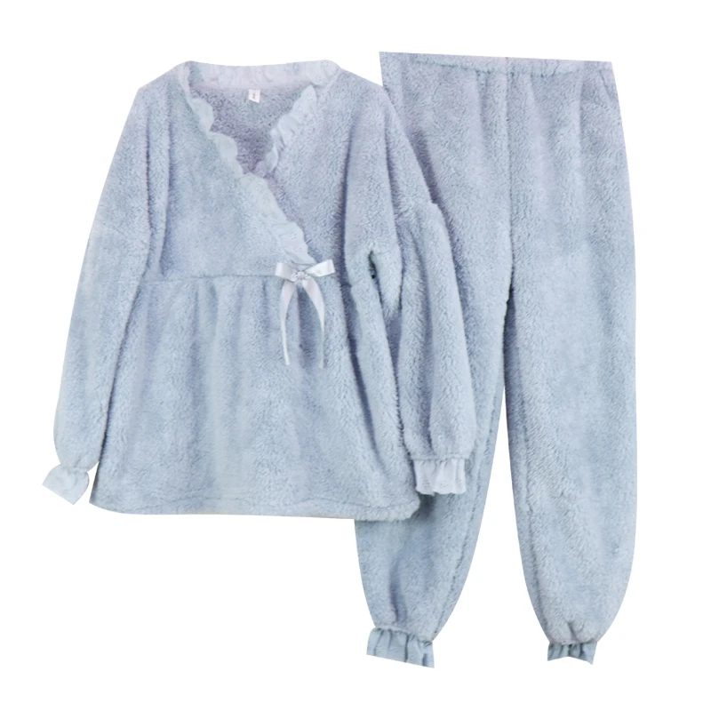 Пижама для кормящих матерей Одежда беременных зимняя фланелевая мягкая удобная