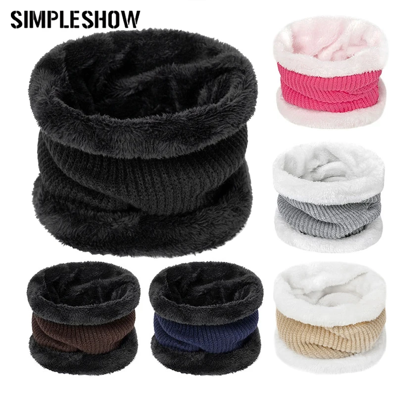 Унисекс Зимние мужские и женские теплые вязаные колечки шарфы толстые