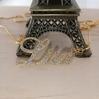 2020 позолоченное именное ожерелье с полным цирконием, Роскошный кулон-табличка с именем для женщин, Кристальное название, ювелирное изделие, рождественский подарок