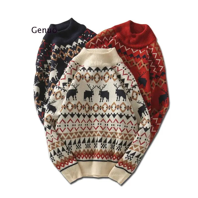 Рождественское платье принтом Свитер с оленем модный мужской свитер вязаная