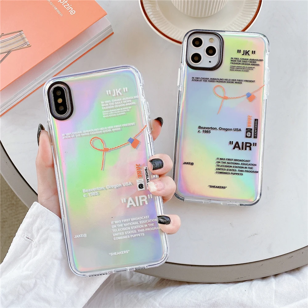 

Hot Off Street Sport Trend Brand Case For IPhone 11 Pro MAX 7 8 Plus X XS 12 MAX Luxury White Laser Glisten Clear Silicon Cover