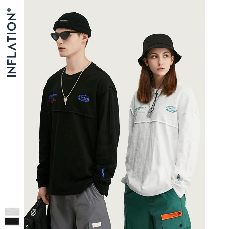 Мужская футболка с длинным рукавом INFLATION DESIGN черно белая свободная уличная из