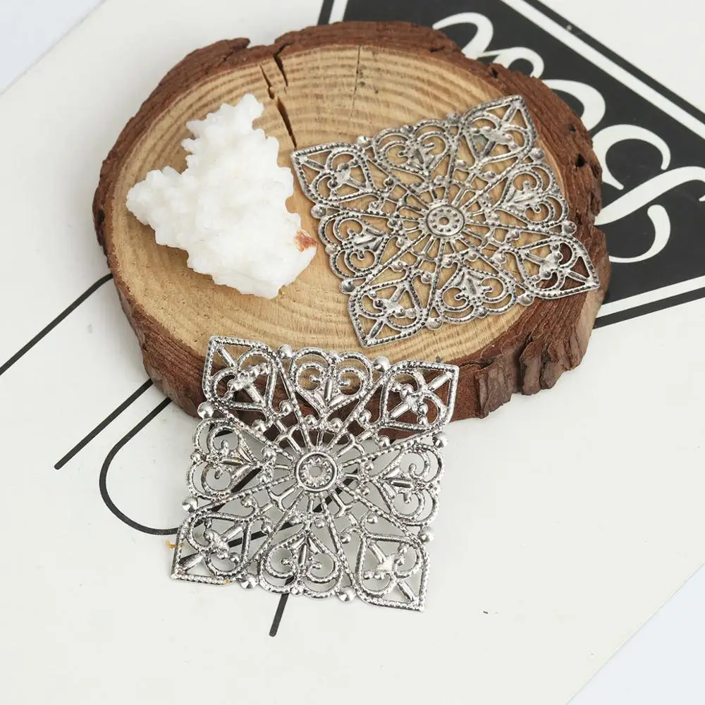 DoreenBeads Модные металлические украшения на железной основе квадратные Серебристые