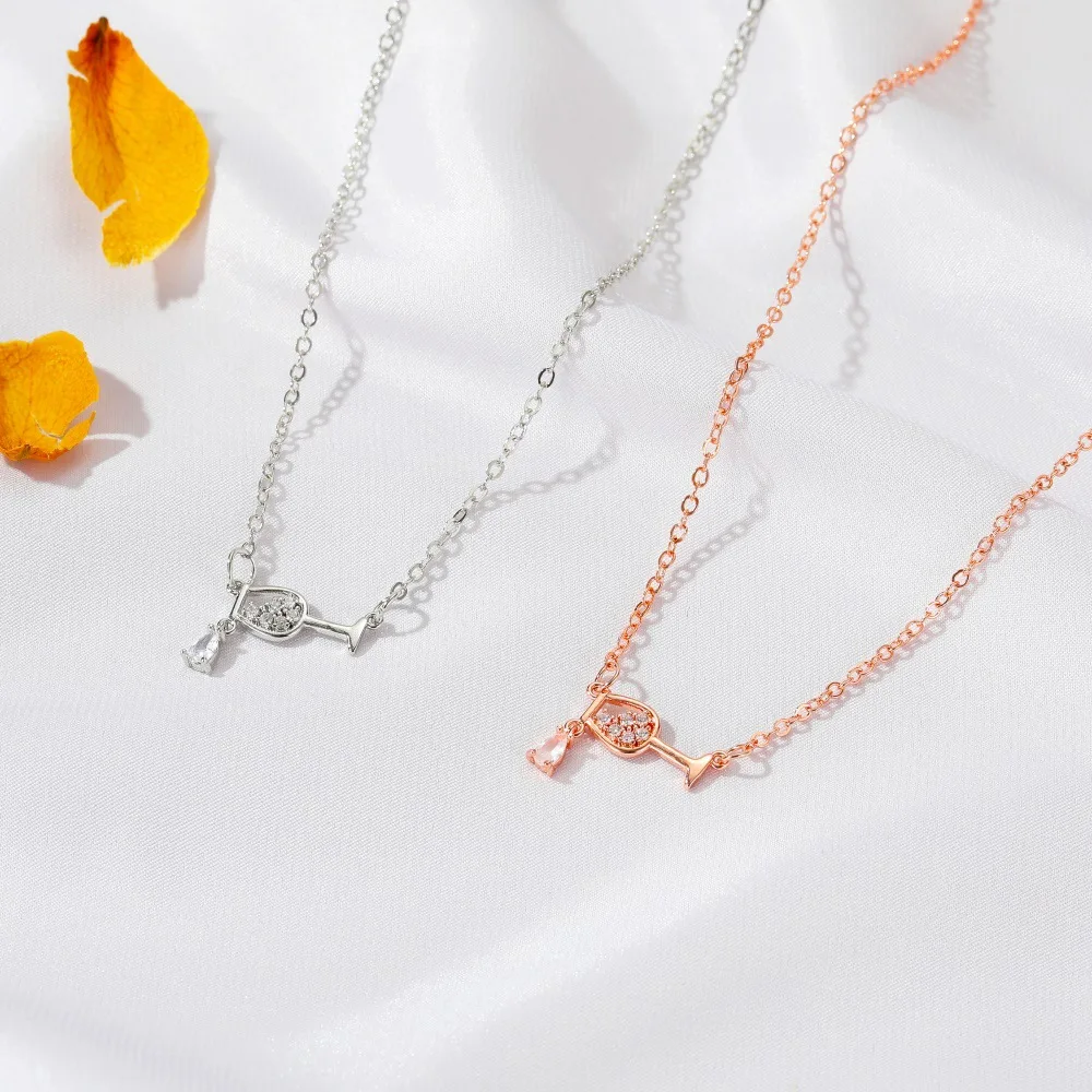 

2020 Fashion 3 Colors Rose Gold Wine&Cup Necklace Wine Bottle Glass Chic Necklaces Girl Lady Best Gift Choker