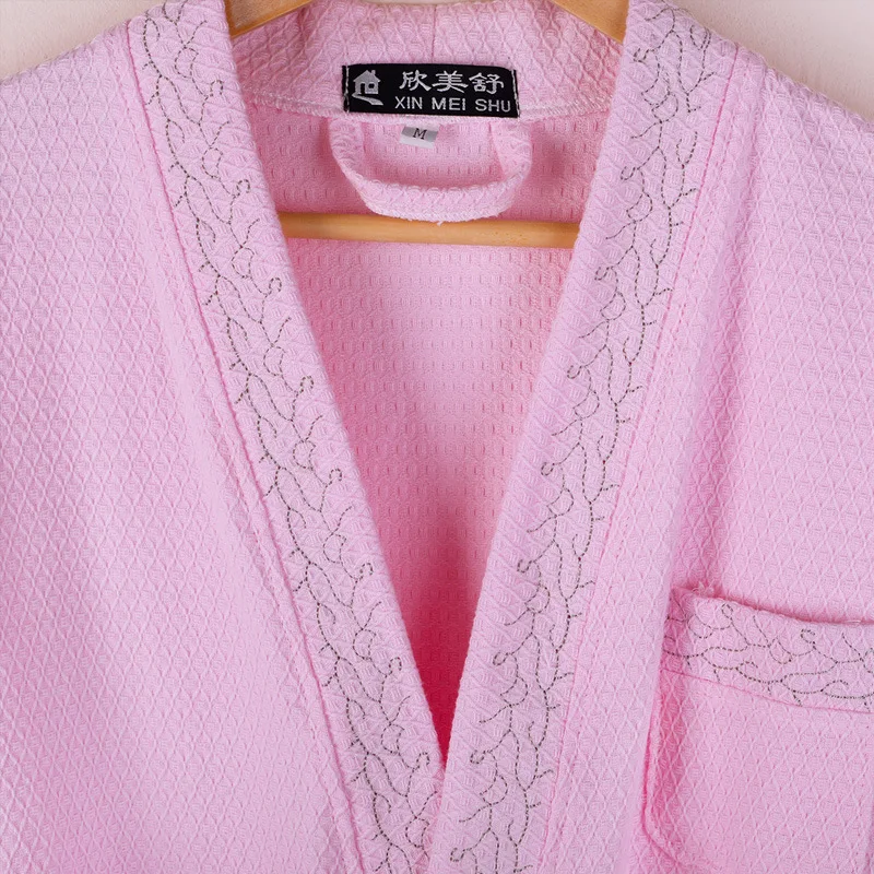 

New Cotton Hotel Bathrobes Spring And Autumn Thin Waffle Nightgown Couple Long-Sleeved Home Service Lounge Negligee Pyjamas