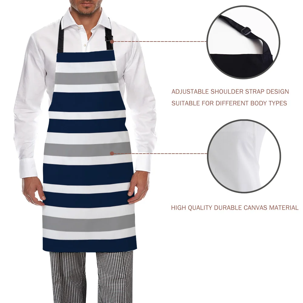 Кухонный Фартук в полоску синий белый серый Регулируемый нагрудник для барбекю