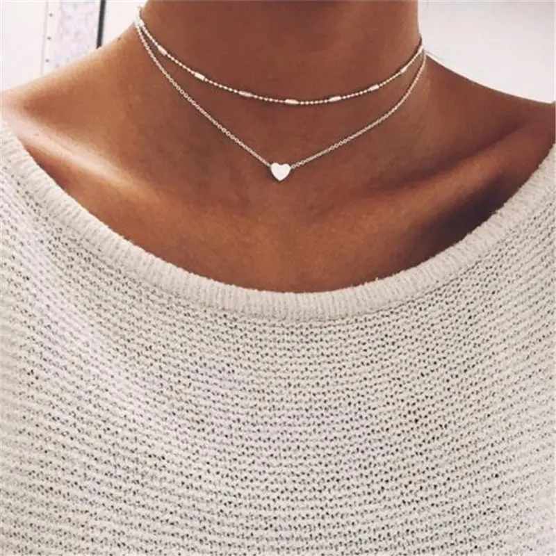 

Tiny Heart Choker Necklace for Women Silver Color Chain Love Necklace Pendant on neck Bohemian Chocker Necklace Jewelry