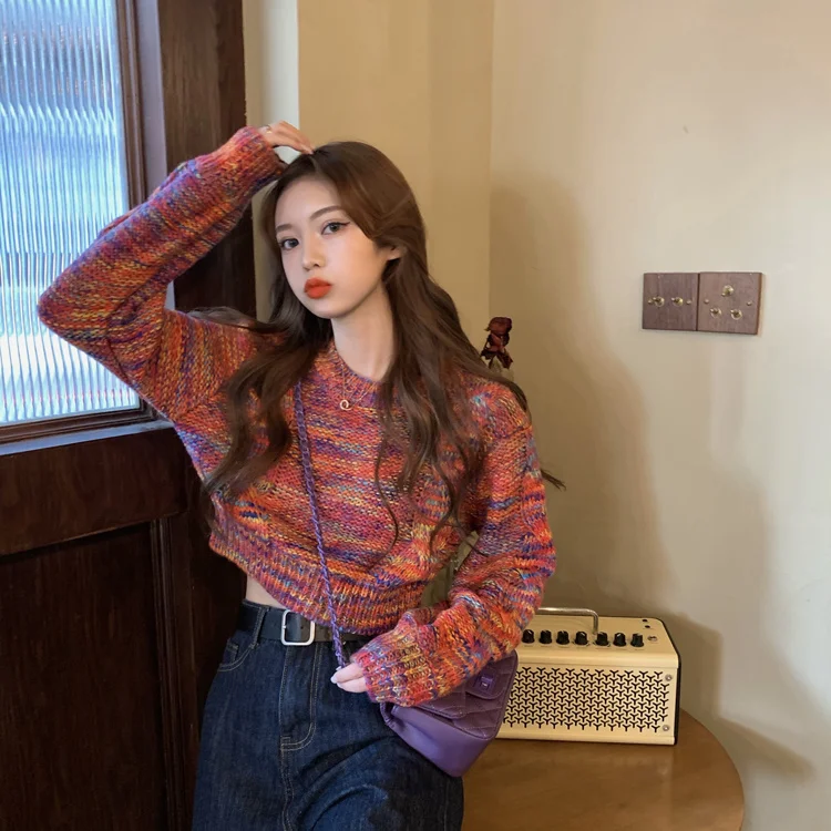 

Retro Lazy Short Sweaters Women's Clothing Autumn and Winter Outer Wear 2021 New Western Style Youthful-looking Kio