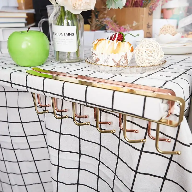 

Подставка для чашки под шкаф для кухни, 6 крючков, цвет кофе, подходит для полки толщиной 3 см, плоский шкаф с пуговицами, без каких-либо губ