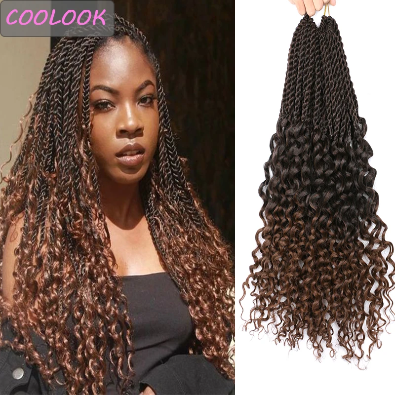 

Senegalese Twist Crochet Hair for Afro Women 18inch Ombre Brown Twists Hair Curly Ends Synthetic Crochet Braiding Hair Extension