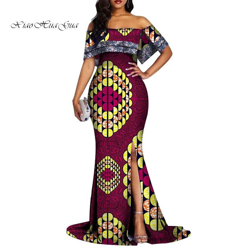 Платья с открытыми плечами в африканском стиле для женщин вечерние свадебные
