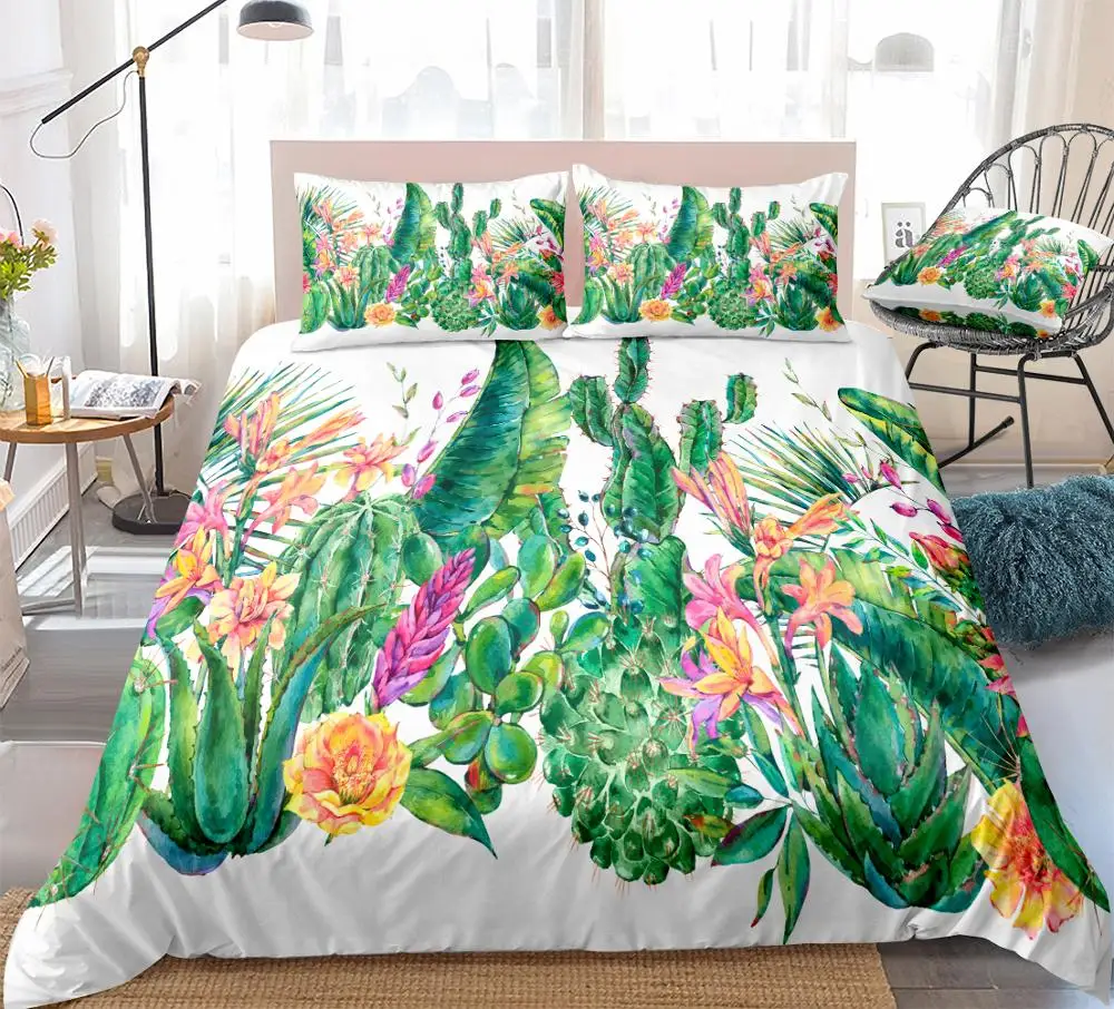 Комплект постельного белья с тропическим растением одеяло кактус пододеяльник