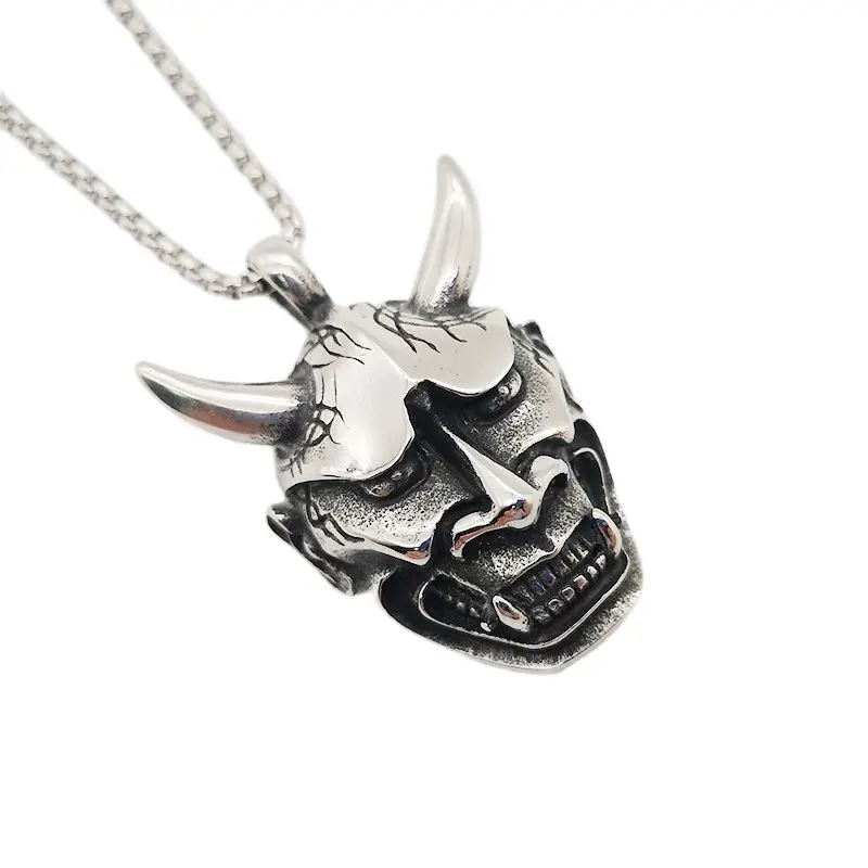 

Vintage Silver 316L stainless Steel Horned Devil Pendant Necklace Mens Cool Personal Hip Hop Punk Necklace Jewelry Fashion