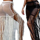 Женская накидка на бикини с вырезами, Пляжная длинная юбка с кисточками белого и черного цвета