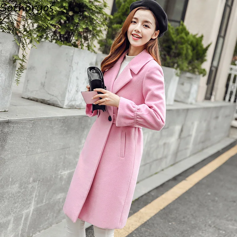 Женское пальто с отложным воротником элегантное Трендовое карманами плотное для