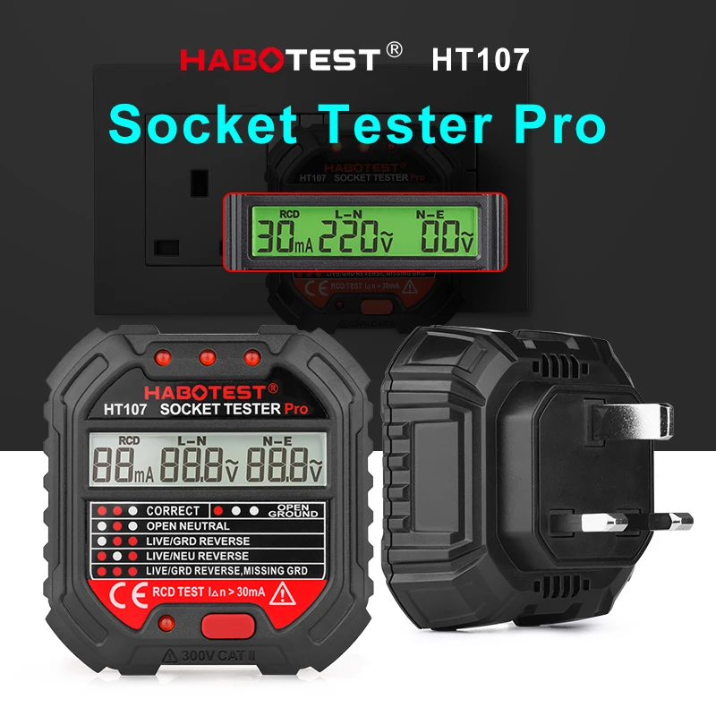 

HABOTEST Smart Socket Tester Digital EU Plug Outlet Checker 30mA RCD HT107 Socket Detector Ground Zero Line Circuit Check