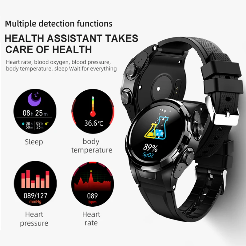 Мужские спортивные Смарт часы 2 в 1 с Bluetooth наушники для фитнеса монитор