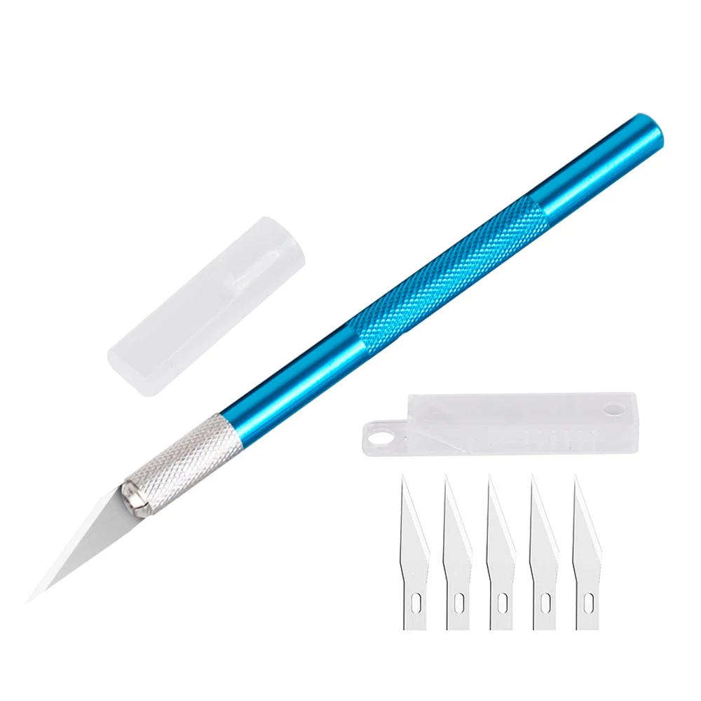 Carving Knife Metal Scalpel Knife Tools Kit Cutter Engraving Craft knives+5pcs Blades Sculpture Knife DIY Repair Hand Tools - Цвет: Blue 6 Blades