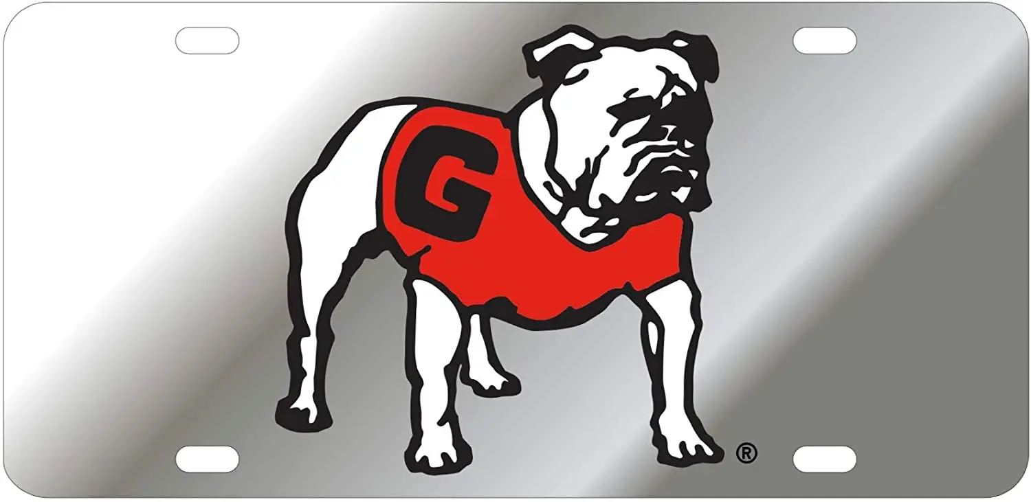 

Dixie Dawgs UGA, Georgia Bulldogs Laser Cut and Inlaid Standing Bulldog License Plate/Car Tag