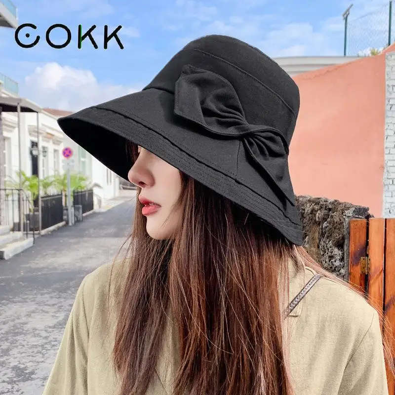 Шляпа рыбака COKK Панама женские летние шляпы от солнца с большим бантом