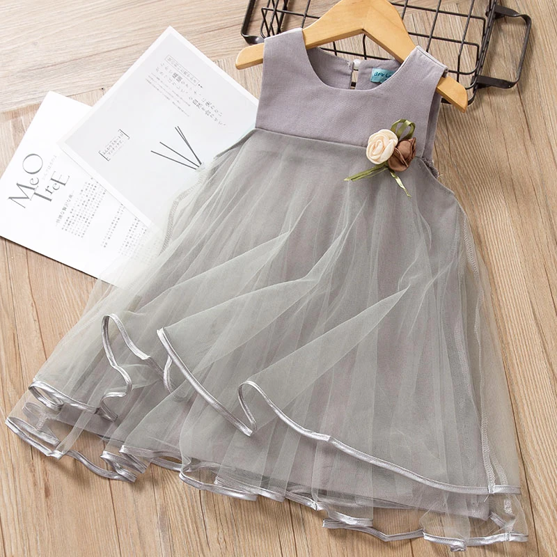 Gray AZ325 Bear leader/платье для девочек; сезон лето; коллекция года; Одежда для девочек без рукавов с вышитыми героями мультфильмов; нарядное платье для девочек; Одежда для девочек - Цвет: Gray AZ325