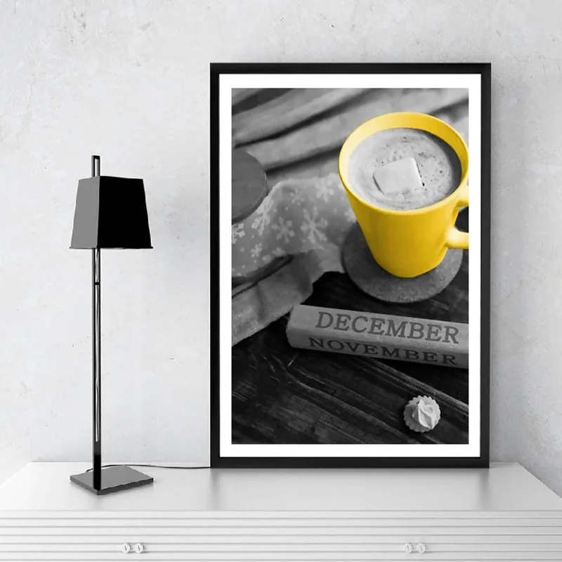 Плакат на холсте с изображением желтого и серого кофе Настенная картина в