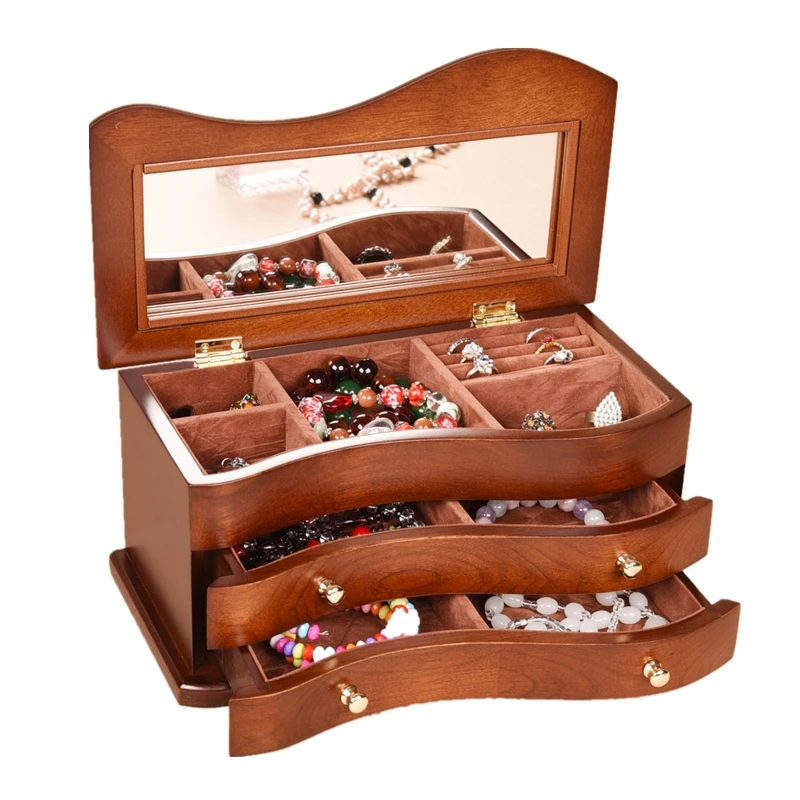 

Европейский твердой древесины Ретро шкатулка простой многослойная ящик для хранения ювелирных изделий ювелирные изделия кольцо Box подарок...