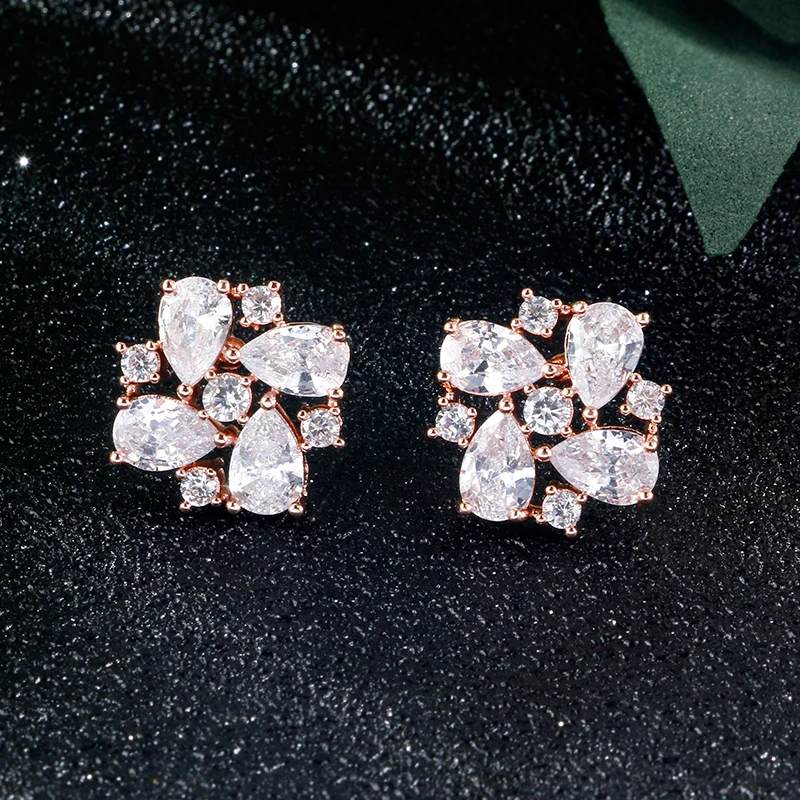UILZ модные серьги гвоздики в Корейском стиле с квадратным цирконием форме цветка