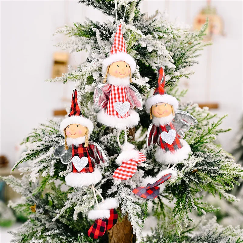 

Christmas Pendant Plaid Cartoon Girl Shaped Hanging Ornament Decorative Artware for Home Shops