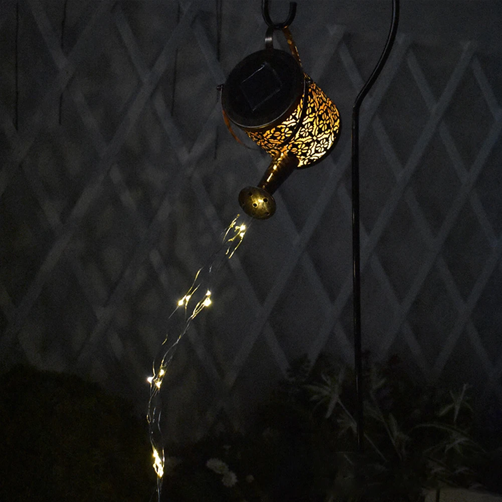 

Solar Powered Fairylight Easy Install Patio Outdoor Garden Iron Art Path Out Lawn Waterproof Led Watering Can Auto On Off
