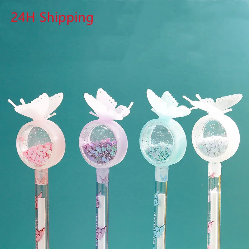 

2021 New Butterfly gel pen cute wings girl heart quicksand sequins signature pen 0.5mm student exam office writing tool kawaii