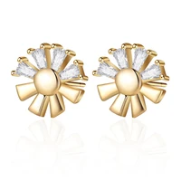 new fashion flower stud earrings for women gold silver color plated cz cubic zirconia small earrings wedding party charm jewelry