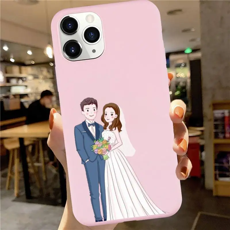 

wedding Bride romantic couple Phone Case Candy Color for iPhone 6 7 8 11 12 s mini pro X XS XR MAX Plus custom protective funda
