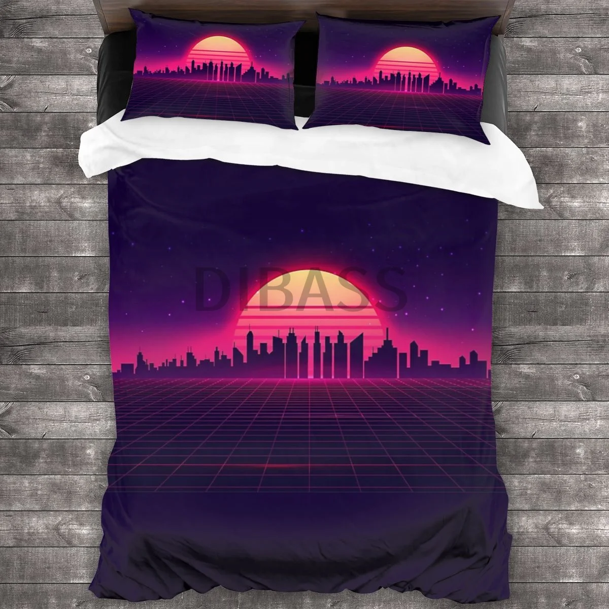 

Retrowave Comforter Set with 2 Pillowcases，Soft Microfiber Bedding Set Duvet Cover