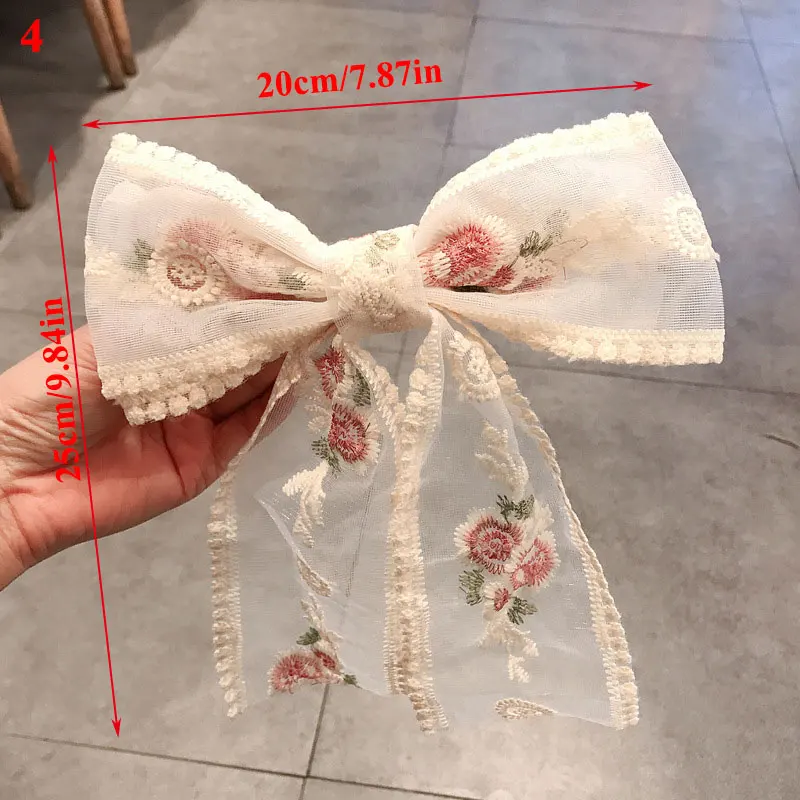 

Lace Embroidery Hair Bows Clip Oversized Transparent Butterfly Hair Clips Ponytail Ribbon Retro Geometric Pink Hair Accessories
