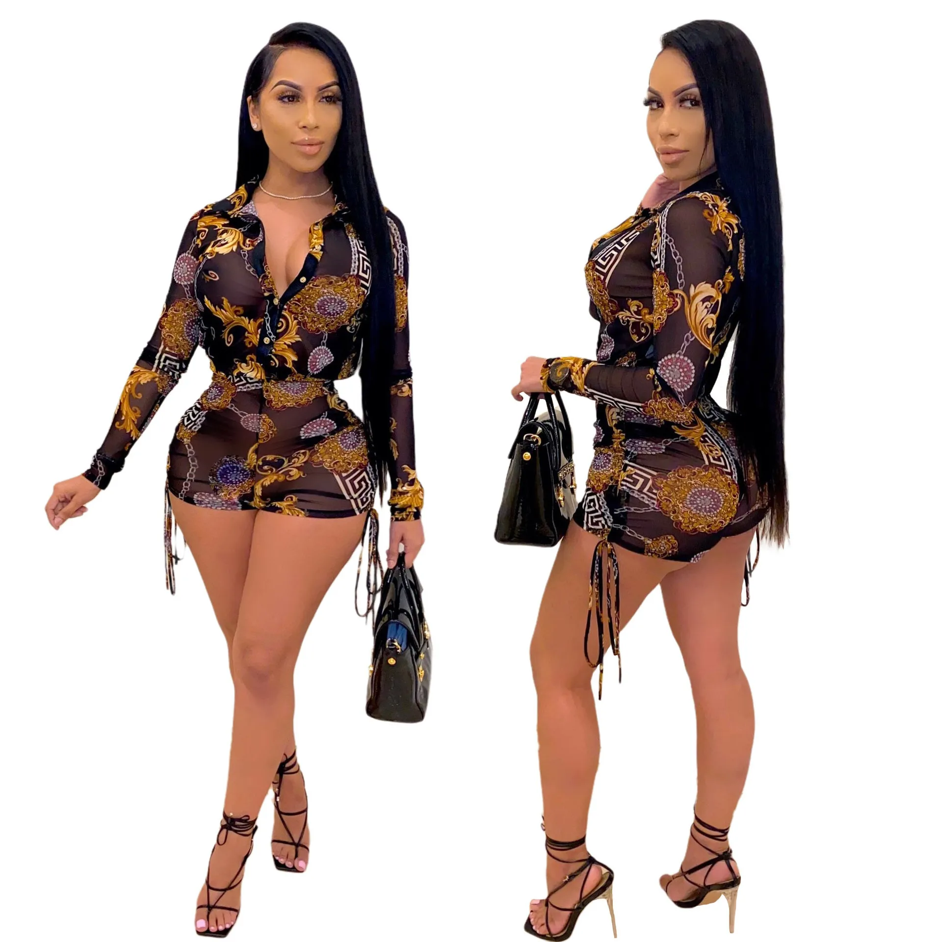 

2021 New European and American Sexy Fashion High Elastic Screen Printing Splicing Set