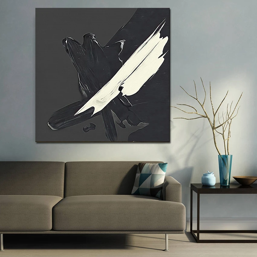 

Большая белая черная масляная живопись ручной работы, современная абстрактная Красочная картина, домашний декор, картина, украшение комнат...