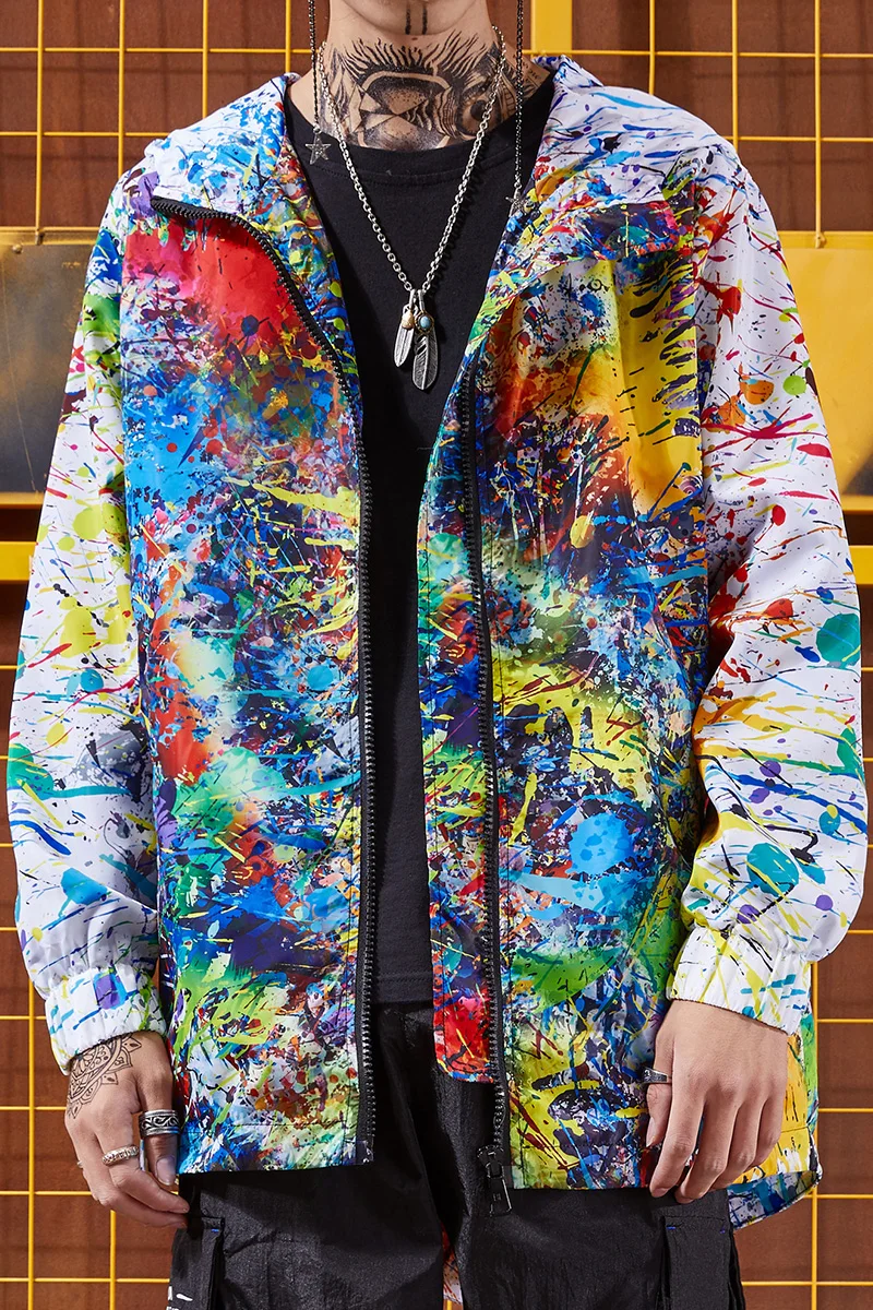 Mens Long Tracksuit Windbreaker Printed Waterproof Trench Coat Men Leisure Jackets Hip Hop II50FY | Мужская одежда