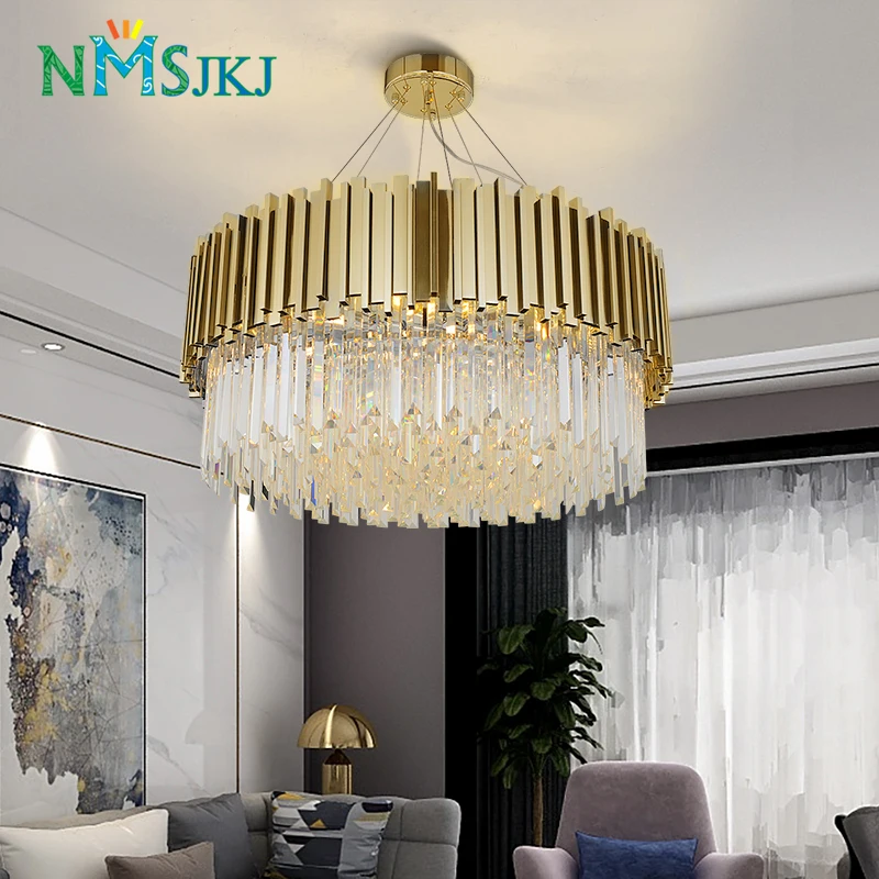Modern LED Polished Steel Crystal Luxury Round Gold and Silver Chandelier for Living Room Bedroom | Лампы и освещение