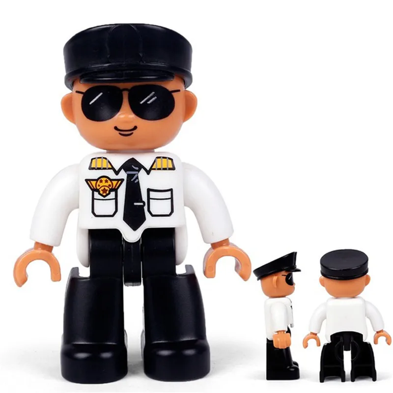 

1Pcs Double Block Big Size Action Figures City Aircraft Captain Policemen Family Building Block Compatible Doubles Education Toy
