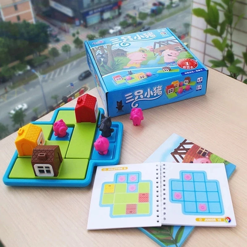 

2020Children Hide and Seek Strateg Board Game Toy Three Little Pigs and wolf 48 Challenges with Solution Logical Thinking Traini