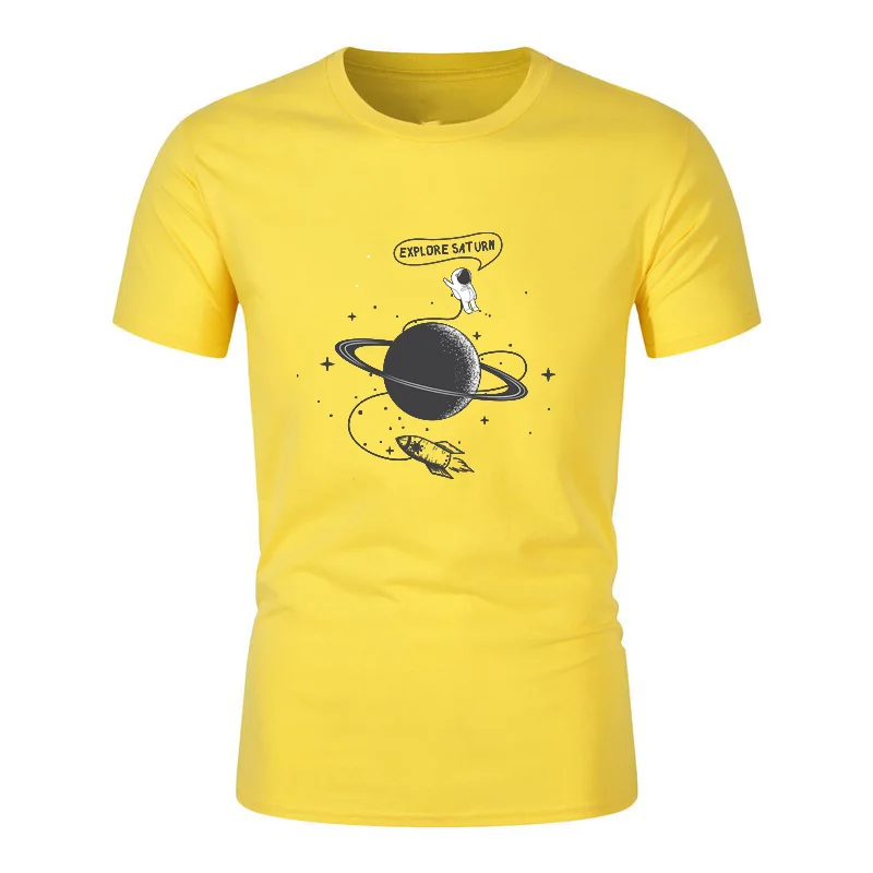

100% cotton casual short sleeve Funny design astronaut printing men T shirt o-neck knitted comfortable fabric street men t-shirt