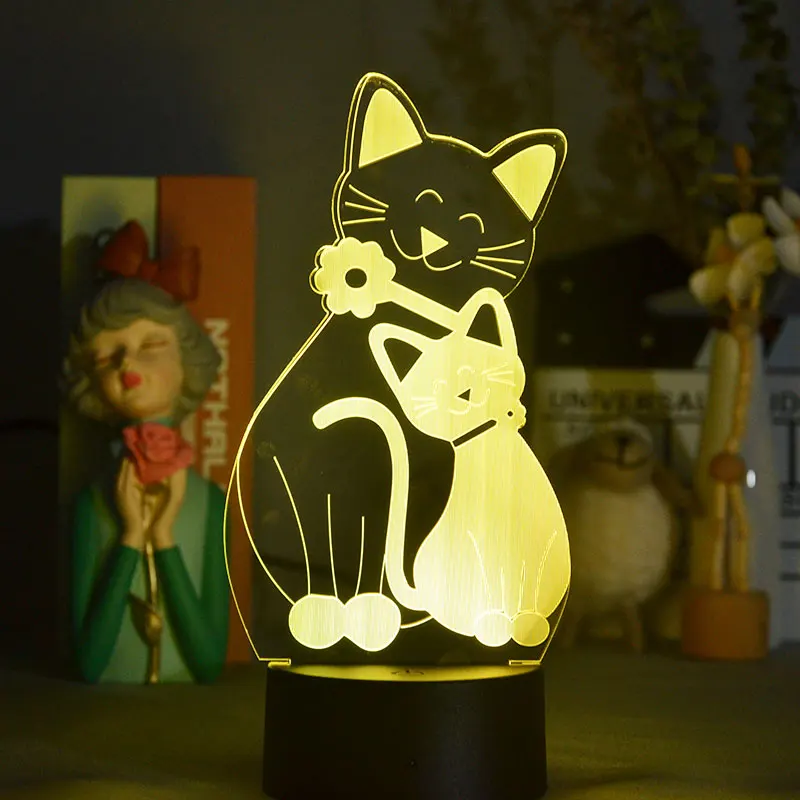 

Cute Animal Cat LED Night Light 3D Illusion 7 Color Changing Decorative Lamp Kids Kit Dropshipping 2019 Desk Lamp Cat Romm Decor