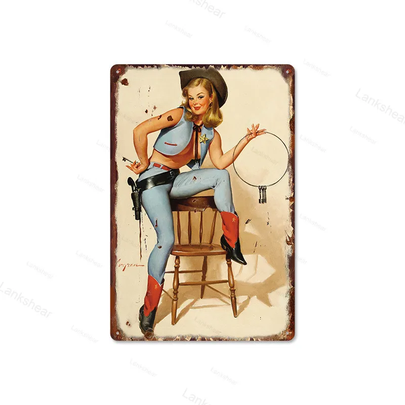 

Vintage Russian Cartoon Plaque Iron Painting Pin Up Sexy Girl Tin Sign Pub Cafe Shop Home Wall Decor Stickers Metal Plate Poster