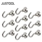 Неодимовые крюк-магнит JUSTOOL, 1020 шт., диаметр 16 мм, прочные магнитные крючки, сверхпрочные настенные крючки, вешалка для ключей, пальто, чашек