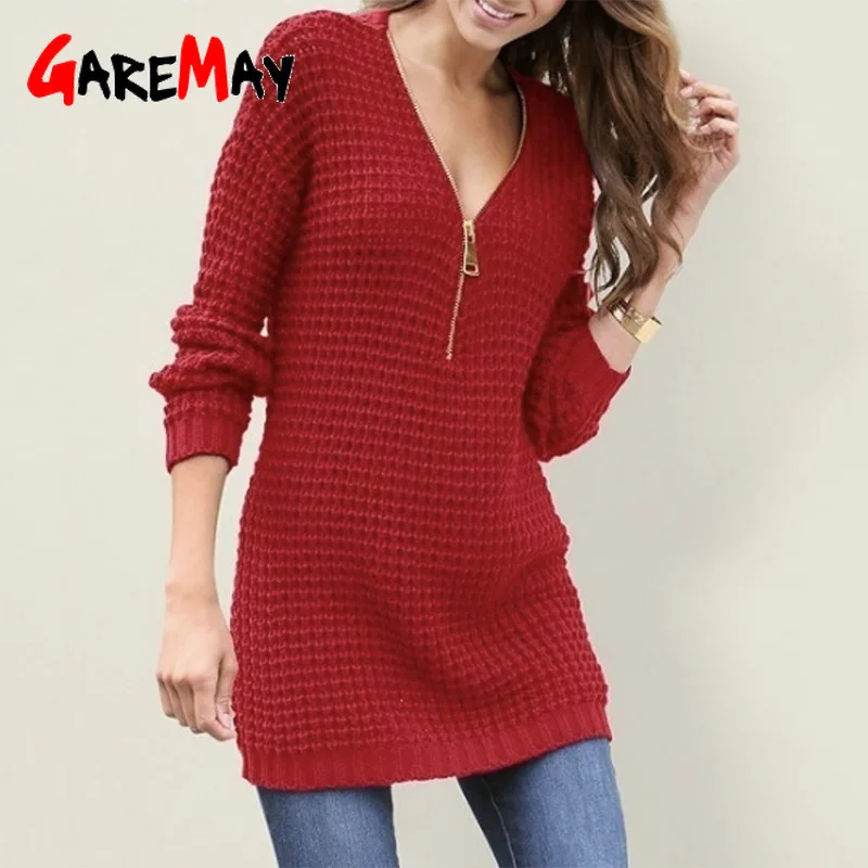 Грубая трикотажная молния оверсайз джемпер платье свитер женский зимний теплый