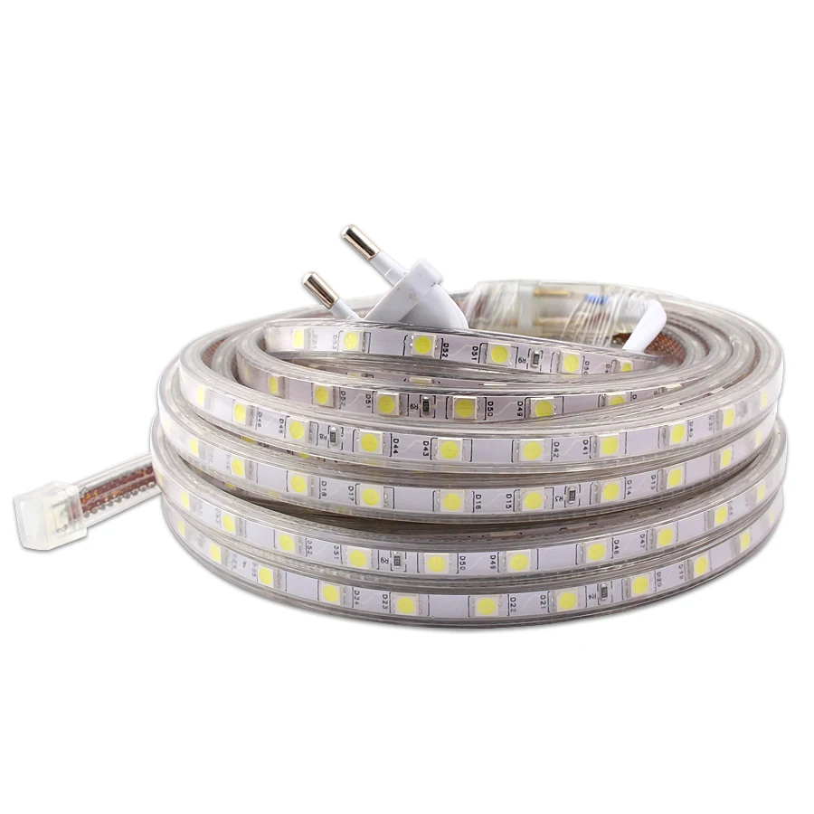 

220V LED Strip Light,220V Waterproof IP67 SMD 5050 60leds/m Tape Diode,220 V Volt Led Strip Flexible Lamp Power Plug Living Room