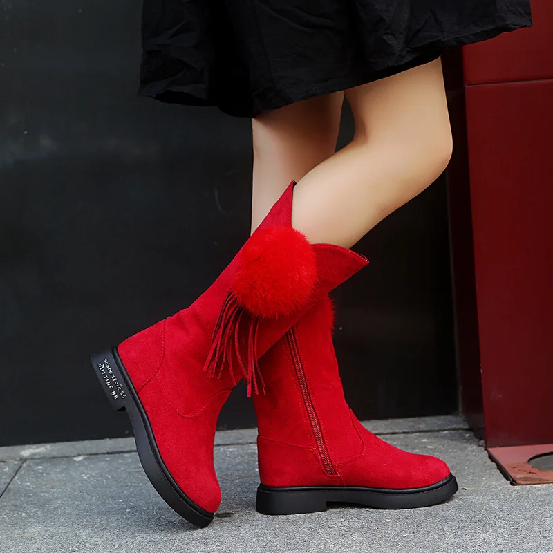 Зимние детские ботинки обувь для девочек однотонные длинные с бахромой зимние