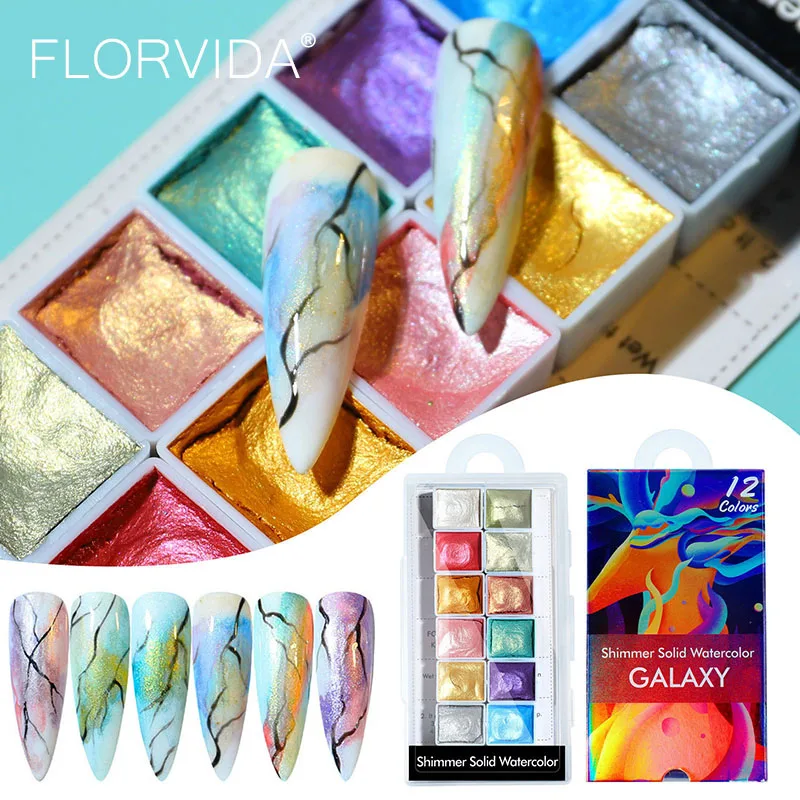 12 Colors Kit Watercolor Pearl Glitter Soilid Powder Shimmer Chrome Pigment Holographic Dusts For Nails Art Set