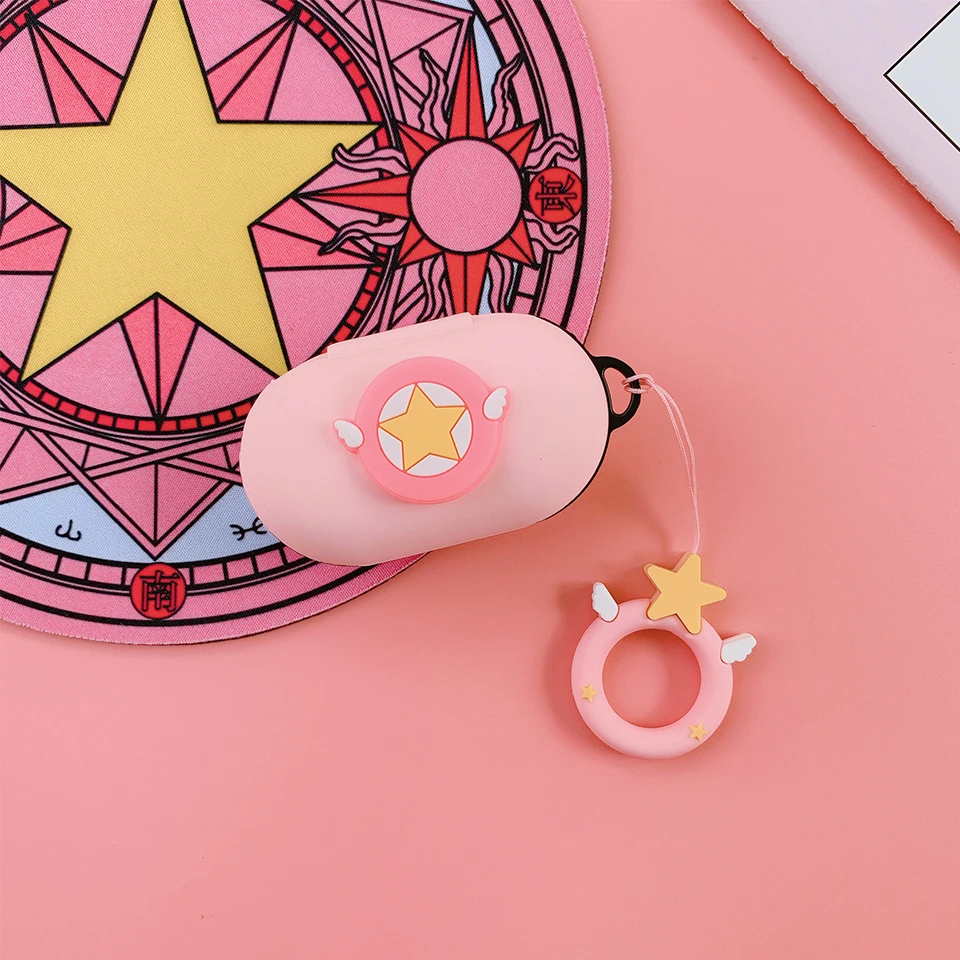 

Premium Silicon Case for Samsung Galaxy Buds+/Buds 2019 Cover Bluetooth Earphone Charging Box Skin Decor Pink Sweat girl Keyring